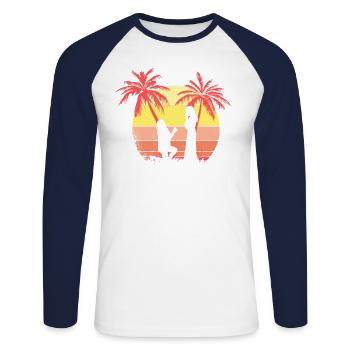 Lesbian Couple Romantic Marriage Propose Summer - Unisex Long Sleeve Baseball T-Shirt - white/navy - Front - Nik (191cm)