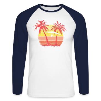 Hangglider Sommer Sonnenuntergang 80s Palme - Unisex Baseballshirt langarm - Weiß/Navy - Vorne - Nik (191cm)