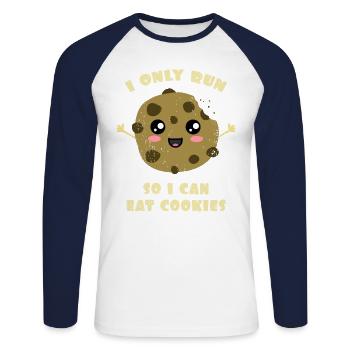 Solo corro para poder comer galletas - T-shirt baseball manches longues Homme - blanc/marine - Devant - Nik (191cm)