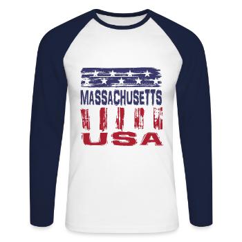 Cambridge Massachusetts USA - T-shirt baseball manches longues Homme - blanc/marine - Devant - Nik (191cm)