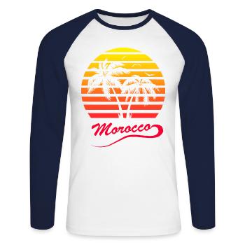 Maroc - T-shirt baseball manches longues Homme - blanc/marine - Devant - Nik (191cm)