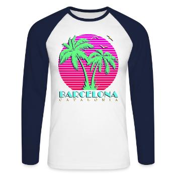 Barcelone - T-shirt baseball manches longues Homme - blanc/marine - Devant - Nik (191cm)