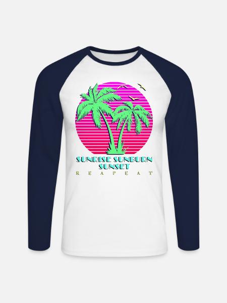 Sunrise Sunburn SunSet Repeat - Unisex Long Sleeve Baseball T-Shirt - white/navy
