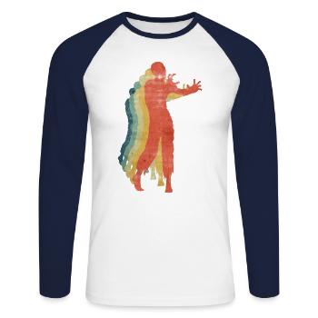 Zombie hombre caminando retro vintage color - T-shirt baseball manches longues Homme - blanc/marine - Devant - Nik (191cm)