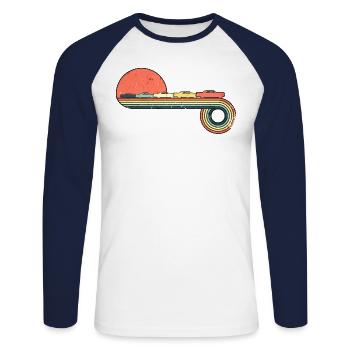 Coche clásico de 1960s Retro Vintage Puesta de - T-shirt baseball manches longues Homme - blanc/marine - Devant - Nik (191cm)