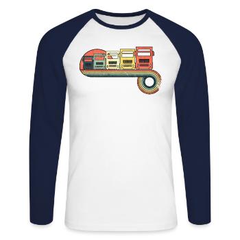 LKW-Retro-Weinlese-Sonnenuntergang-Regenbogen-Farb - Unisex Baseballshirt langarm - Weiß/Navy - Vorne - Nik (191cm)