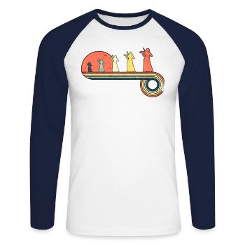 Violín jugando a la mujer Vintage Puesta de sol - T-shirt baseball manches longues Homme - blanc/marine - Devant - Nik (191cm)