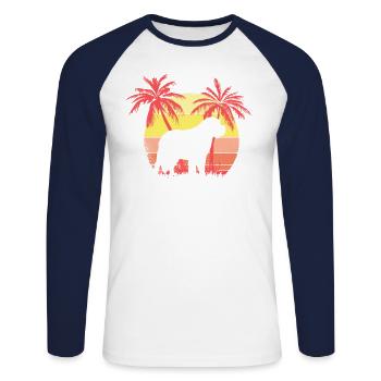 Golden Retriever Summer Sunset de los años 80 - T-shirt baseball manches longues Homme - blanc/marine - Devant - Nik (191cm)