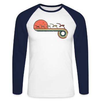 Dinosaurier fliegender Skelett Retro Vintage - Unisex Baseballshirt langarm - Weiß/Navy - Vorne - Nik (191cm)