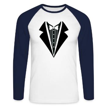 smoking noir - T-shirt baseball manches longues Homme - blanc/marine - Devant - Nik (191cm)