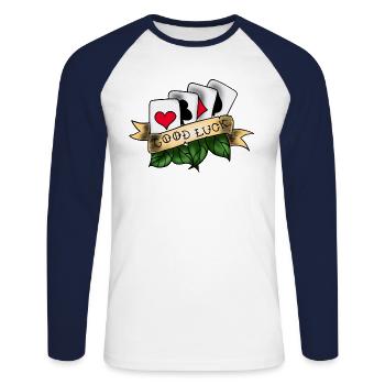 Old school good luck cards - Unisex Long Sleeve Baseball T-Shirt - white/navy - Front - Nik (191cm)