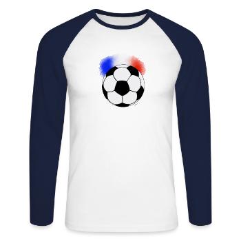 Ballon de foot france - T-shirt baseball manches longues Homme - blanc/marine - Devant - Nik (191cm)