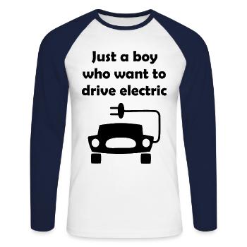 Voitures électriques uniquement - T-shirt baseball manches longues Homme - blanc/marine - Devant - Nik (191cm)