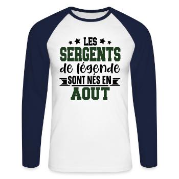 Sergent Militaire Armée Août Anniversaire Cadeau - T-shirt baseball manches longues Homme - blanc/marine - Devant - Nik (191cm)