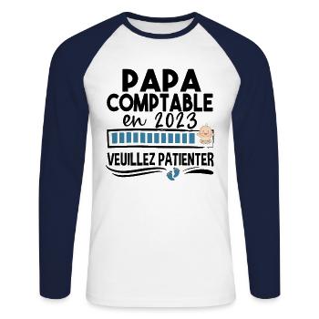 Papa 2023 Comptable Comptabilité Calcul Métier - T-shirt baseball manches longues Homme - blanc/marine - Devant - Nik (191cm)