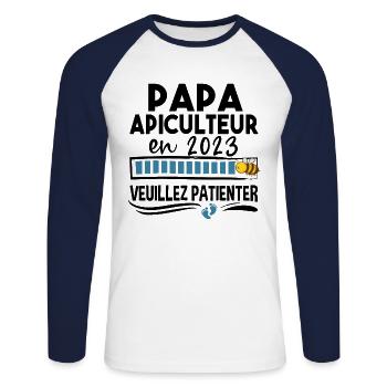 Papa 2023 Apiculteur Apiculture Cadeau Humour - T-shirt baseball manches longues Homme - blanc/marine - Devant - Nik (191cm)