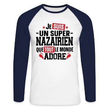 Nazairien Saint Nazaire Ville Ouest France Homme - T-shirt baseball manches longues Homme - blanc/marine - Devant - Nik (191cm)
