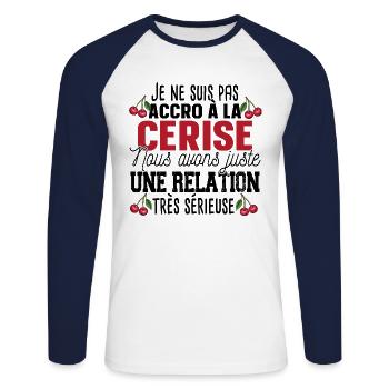 Cerise Fruit Relation Cadeau Humour Rouge - T-shirt baseball manches longues Homme - blanc/marine - Devant - Nik (191cm)