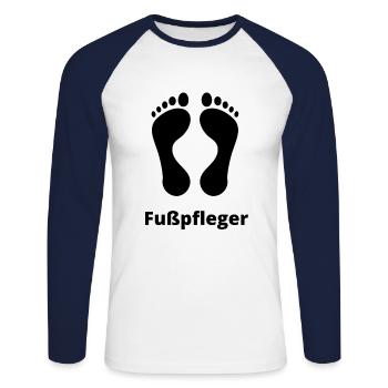 Fußpfleger Motiv Design Spruch Fußpflege - Unisex Baseballshirt langarm - Weiß/Navy - Vorne - Nik (191cm)