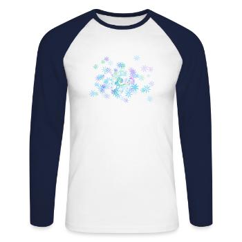 Blaue und violette Blumen - Unisex Baseballshirt langarm - Weiß/Navy - Vorne - Nik (191cm)