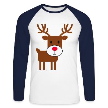 Niedliches Rentier Geschenkidee Weihnachten Elch - Unisex Baseballshirt langarm - Weiß/Navy - Vorne - Nik (191cm)