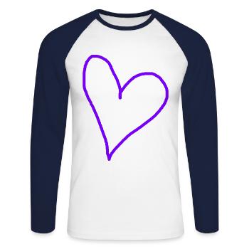 Coeur violet idée cadeau violet amour amoureux - T-shirt baseball manches longues Homme - blanc/marine - Devant - Nik (191cm)