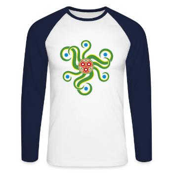 Der im Meer (grün) - Unisex Baseballshirt langarm - Weiß/Navy - Vorne - Nik (191cm)