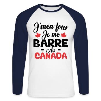 J'men fous je me barre au canada - T-shirt baseball manches longues Homme - blanc/marine - Devant - Nik (191cm)