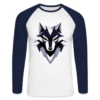 Wolf Low Poly Logo Design - Unisex Baseballshirt langarm - Weiß/Navy - Vorne - Nik (191cm)