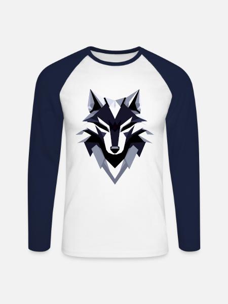 Wolf Low Poly Logo Design - Unisex Long Sleeve Baseball T-Shirt - white/navy