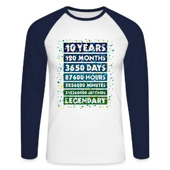 10 years legendary - 10 years anniversary - Unisex Long Sleeve Baseball T-Shirt - white/navy - Front - Nik (191cm)