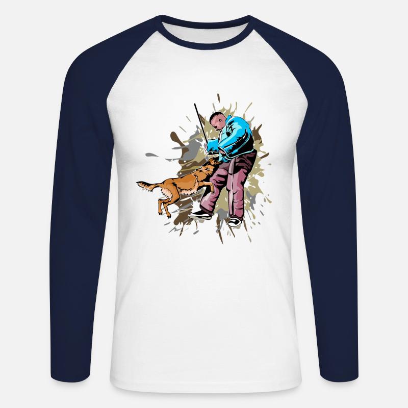 Malinois-Ring - Unisex Baseballshirt langarm - Weiß/Navy