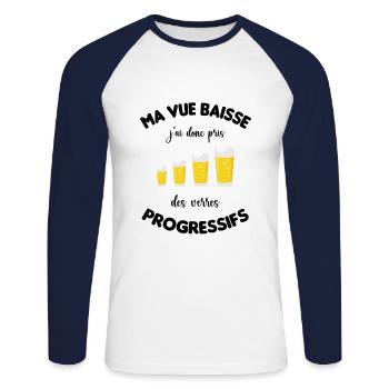 Humour chope de bière - T-shirt baseball manches longues Homme - blanc/marine - Devant - Nik (191cm)
