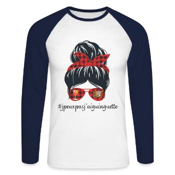 J'peux pas, j'ai guinguette! - T-shirt baseball manches longues Homme - blanc/marine - Devant - Nik (191cm)