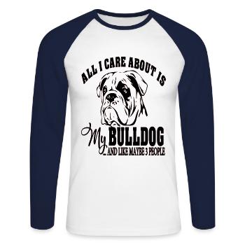 Cadeau de chien bouledogue anglais - T-shirt baseball manches longues Homme - blanc/marine - Devant - Nik (191cm)