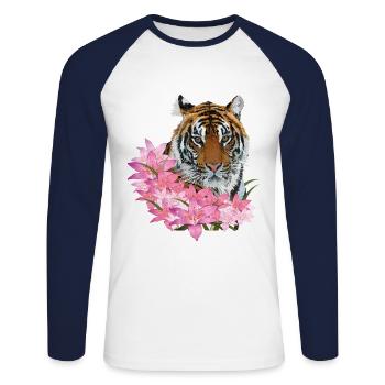 Bengal tiger - Unisex Long Sleeve Baseball T-Shirt - white/navy - Front - Nik (191cm)