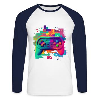 Console rétro colorée - T-shirt baseball manches longues Homme - blanc/marine - Devant - Nik (191cm)