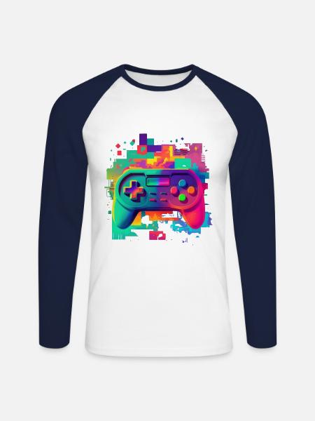 Retro bunte Konsole - Unisex Baseballshirt langarm - Weiß/Navy
