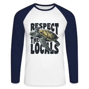 Respect the locals - Unisex Long Sleeve Baseball T-Shirt - white/navy - Front - Nik (191cm)