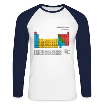Tableau périodique des éléments - T-shirt baseball manches longues Homme - blanc/marine - Devant - Nik (191cm)
