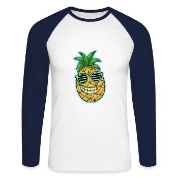 Ananas - Unisex Baseballshirt langarm - Weiß/Navy - Vorne - Nik (191cm)