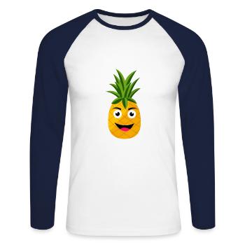 ananas - T-shirt baseball manches longues Homme - blanc/marine - Devant - Nik (191cm)