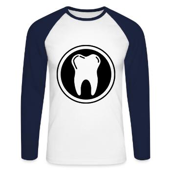Symbole de l’icône de dent - T-shirt baseball manches longues Homme - blanc/marine - Devant - Nik (191cm)