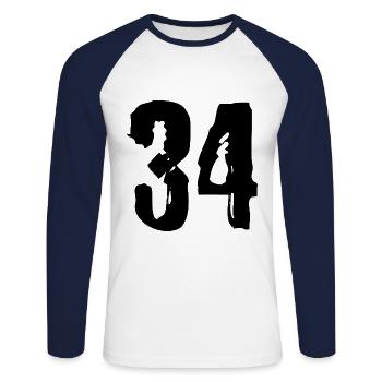 34 Zahl Trikot - Unisex Baseballshirt langarm - Weiß/Navy - Vorne - Nik (191cm)