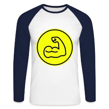 Icône d’haltère musculaire - T-shirt baseball manches longues Homme - blanc/marine - Devant - Nik (191cm)