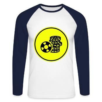 Icône de jeton de poker - T-shirt baseball manches longues Homme - blanc/marine - Devant - Nik (191cm)