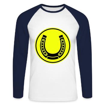 Symbole en fer à cheval - T-shirt baseball manches longues Homme - blanc/marine - Devant - Nik (191cm)