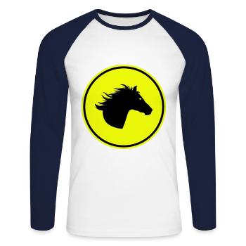 Icône Cheval Cheval - T-shirt baseball manches longues Homme - blanc/marine - Devant - Nik (191cm)