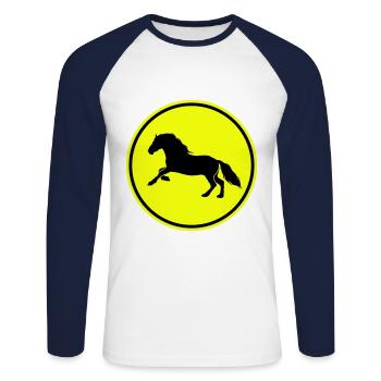 Icône Cheval Cheval - T-shirt baseball manches longues Homme - blanc/marine - Devant - Nik (191cm)