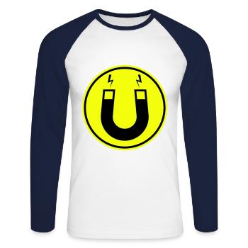 Hufeisen magnet - Unisex Baseballshirt langarm - Weiß/Navy - Vorne - Nik (191cm)